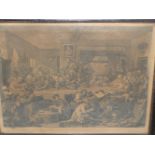 FOUR ANTIQUE COMIC PRINTS AFTER HOGARTH IN PERIOD EBONISED FRAMES. 45 x 57cms (4)