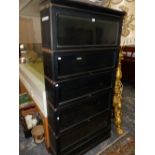 A PAIR OF GLOBE WERNICKE EBONISED FIVE TIER BOOKCASES, EACH. W 87 x D 25 x H 171cms.