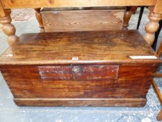 A 19th C. TEAK COFFER. W 93 x D 42 x H 40cms.