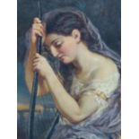 M. DESSURNE (19th/20th.C.) A CLASSICAL MUSE, SIGNED, OIL ON CANVAS. 61 x 46cms
