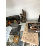 A COLLECTION OF BRITAINS DIE CAST ANIMALS, A RUSSIAN PAPIER MACHE BOX SIGNED, A 1928 AGRICULTURAL