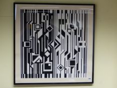 VICTOR VASARELY (1909-1997) ARR. BLACK AND WHITE COMPOSITION, PENCIL SIGNED PRINT 81 x 81cms