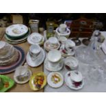 AYNSLEY PIN DISH, VARIOUS TEA WARES, DECANTERS, EUROPEAN BANK NOTES, ETC.