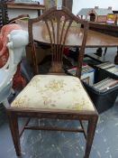 A 19th C. MAHOGANY HEPPLEWHITE TASTE DINING CHAIR INLAID WITH HUSK BANDS