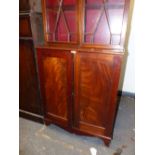 A 19th C. MAHOGANY DISPLAY CABINET, THE UPPER HALF WITH ASTRAGAL GLAZED DOOR, THE BASE WITH A