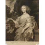 FIVE ANTIQUE PORTRAIT PRINTS. HENRIETTA COUNTESS OF ROCHESTER AFTER PETER LELY. TOGETHER WITH LADY