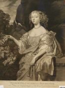 FIVE ANTIQUE PORTRAIT PRINTS. HENRIETTA COUNTESS OF ROCHESTER AFTER PETER LELY. TOGETHER WITH LADY