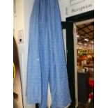TWO PAIRS OF LARGE BLUE CHECK CURTAINS. 8ft 9" DROP X 8ft WIDE EACH.