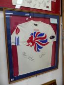 A ROWING SHIRT BY STEVE REDGRAVE AND MATTHEW PINCETT AFTER REDGRAVE WON HIS 5TH CONSECUTIVE GOLD