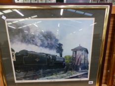 AFTER L S IVATT A LIMITED EDITION PENCIL SIGNED COLOUR PRINT OF A VINTAGE TRAIN 43 x 52 cms TOGETHER