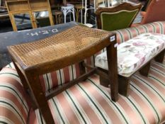 AN OAK DRESSING STOOL AND A SMALL LOW STOOL.