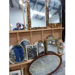 A COLLECTION OF DECORATIVE GILT AND OTHER MIRRORS, VARIOUS SIZES.