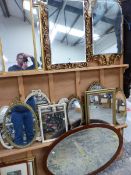 A COLLECTION OF DECORATIVE GILT AND OTHER MIRRORS, VARIOUS SIZES.