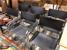 A SET OF SIX RETRO STYLE CHROME FRAME CANTILEVER CHAIRS.