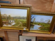 CHARLES WILLIAMS (20th CENTURY) ARR, A PAIR OF RIVER VIEWS SIGNED OIL ON CANVAS 30 x 40cms, TOGETHER