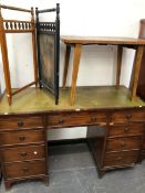 A 19th C. MAHOGANY WRITING DESK WITH GREEN LEATHER INSET TOP, W 124 X D 51 X H 77cms, TOGETHER