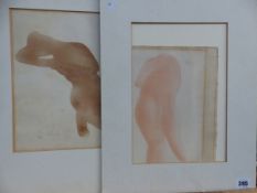 TWO UNFRAMED 20th CENTURY PICTURES OF NUDE FIGURES 31 x 21cms