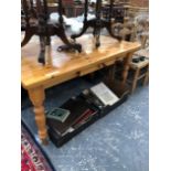 A VINTAGE PINE KITCHEN TABLE. W 152 X D 87 X H 78 cms.