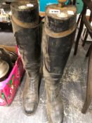 A PAIR OF BLACK LEATHER BOOTS WITH TOM HILL TREES