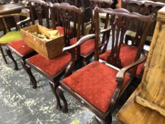 A SET OF SIX GEORGIAN STYLE MAHOGANY DINING CHAIRS.