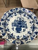 AN 18th C. DELFT BLUE AND WHITE DISH. Dia. 34.5cms.