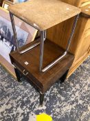 A G PLAN BEDSIDE TABLE, AND A CHROME FRAMED STOOL.