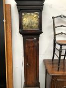 AN 18th C. OAK CASED LONG CASE CLOCK WITH BRASS DIAL SIGNED WILLIAM BALL OF BICESTER.