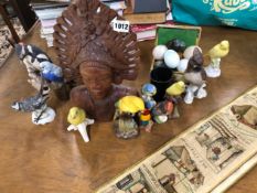 A QUANTITY OF BIRD FIGURINES, INC. ROSENTHAL AND OTHERS, A CARVED EASTERN BUST, STONE EGGS AND TWO