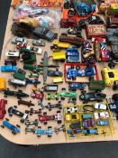 A COLLECTION OF DIE CAST AND OTHER TOY VEHICLES, A PELHAM PUPPET CATERPILLAR, CINDY DOLLS AND TWO