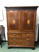 AN EARLY 19th C. MAHOGANY CONVERTED LINEN PRESS CABINET WITH HANGING SPACE OVER BASE DRAWER. W 128 X