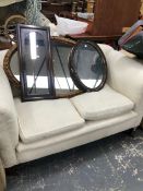A SMALL DROP END COTTAGE SETTEE. W 141 X D 79 X H 83cms.