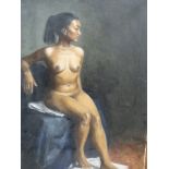 BECKY GEMMELL SEATED NUDE SIGNED OIL ON CANVAS 70 x 50cms.