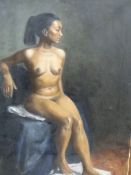 BECKY GEMMELL SEATED NUDE SIGNED OIL ON CANVAS 70 x 50cms.
