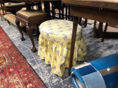 A LAURA ASHLEY DRESSING STOOL AND A GOOD QUALITY MODERN HALL RUG, MAINLY BLUE AND TEAL TOGETHER WITH