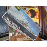 A FROG SCALE MODEL KIT OF HMS VANGUARD TOGETHER WITH A LEGO KIT BOARD