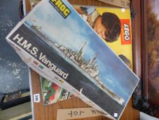 A FROG SCALE MODEL KIT OF HMS VANGUARD TOGETHER WITH A LEGO KIT BOARD