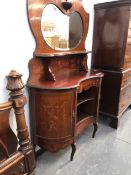 AN EDWARDIAN MAHOGANY MARQUETRY INLAID CHIFFONIER. W 120 X D 42 X H 203cms.