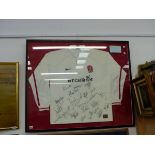 A ENGLAND RUGBY SHIRT SIGNED BY WHOLE SQUAD.