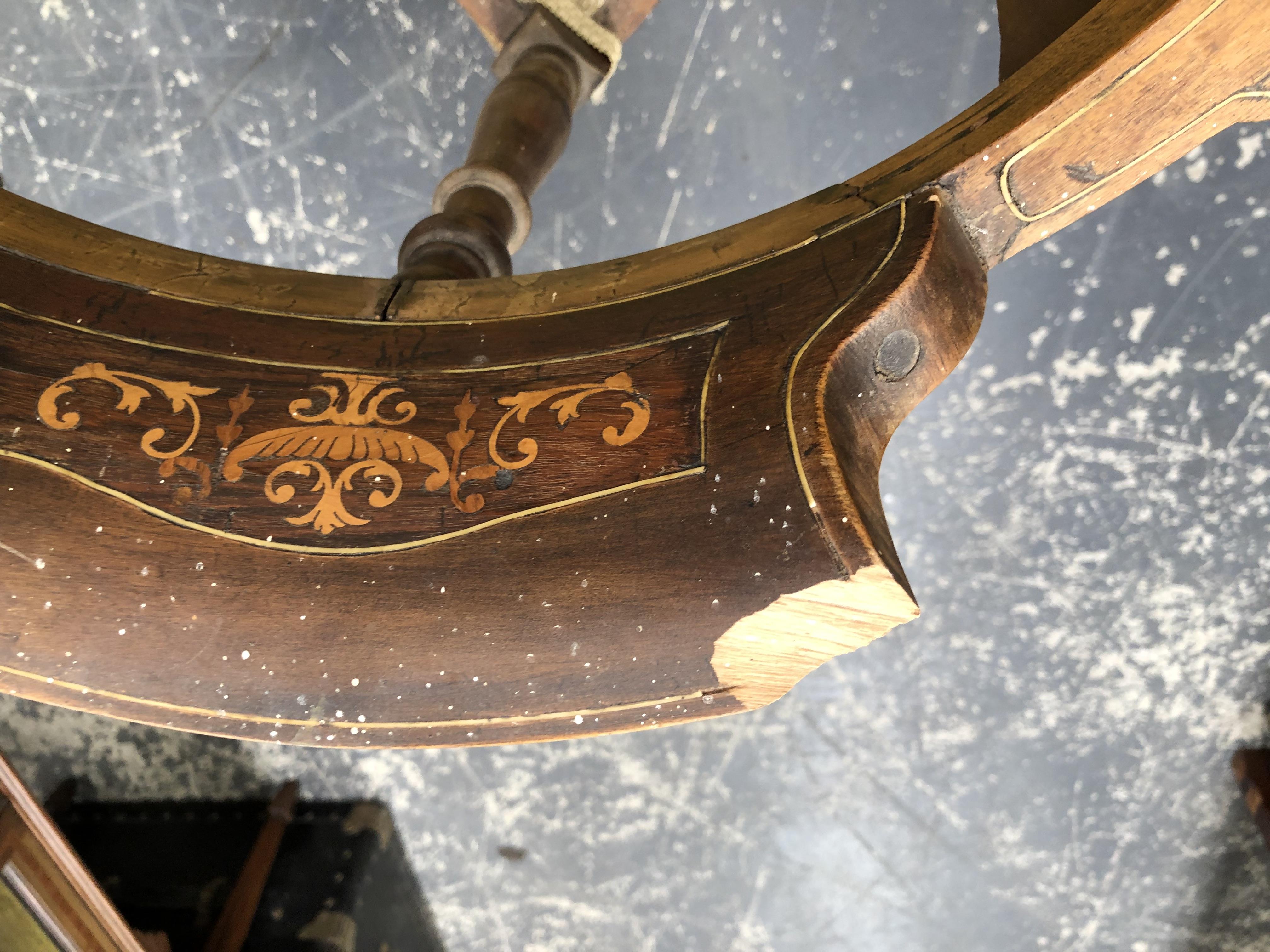 A GEORGE III MAHOGANY CARVED BACK DINING CHAIR, AND AN EDWARDIAN INLAID CORNER CHAIR. - Image 8 of 8
