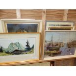 20th CENTURY CONTINENTAL SCHOOL A ALPINE VIEW WATERCOLOUR INDISTINCTLY SIGNED AND INSCRIBED 20 x