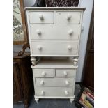 A PAIR OF PAINTED FOUR DRAWER SMALL CHESTS, EACH MEASURING W 76 X D 44 X H 77cms.
