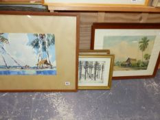 20th CENTURY COLONIAL SCHOOL LANDSCAPE WATERCOLOURS TWO INDISTINCTLY SIGNED SIZES VARY.