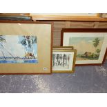 20th CENTURY COLONIAL SCHOOL LANDSCAPE WATERCOLOURS TWO INDISTINCTLY SIGNED SIZES VARY.