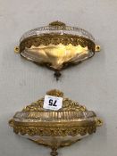 A PAIR OF GILT BRASS AND GLASS WALL POCKETS.