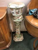 A PAIR OF CAPODIMONTE ITALIAN PLANTERS AND JARDINIERE STANDS.