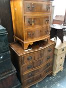 TWO YEW WOOD VENEER SMALL CHESTS. LARGEST W 74 X D 46 X H 83cms.