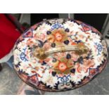 A 19th C. CROWN DERBY IMARI PALETTE TWO HANDLED SOUP TUREEN AND COVER