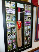 A PHOTO MONTAGE WITH BAT SIGNED BY MICHAEL VAUGHAN CAPTAIN OF ENGLAND CELEBRATING ENGLANDS ASHES