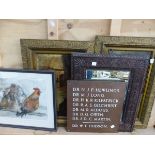 TWO LATE 19th CENTURY ENGLISH NAIVE LANDSCAPES TOGETHER WITH A CARVED MIRROR, A SURGERY PLAQUE ETC.