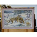 JOHN C. WARDLE (B.1907- ) ARR. SIBERIAN TIGERS, SIGNED, OIL ON CANVAS. 76 x 128cms